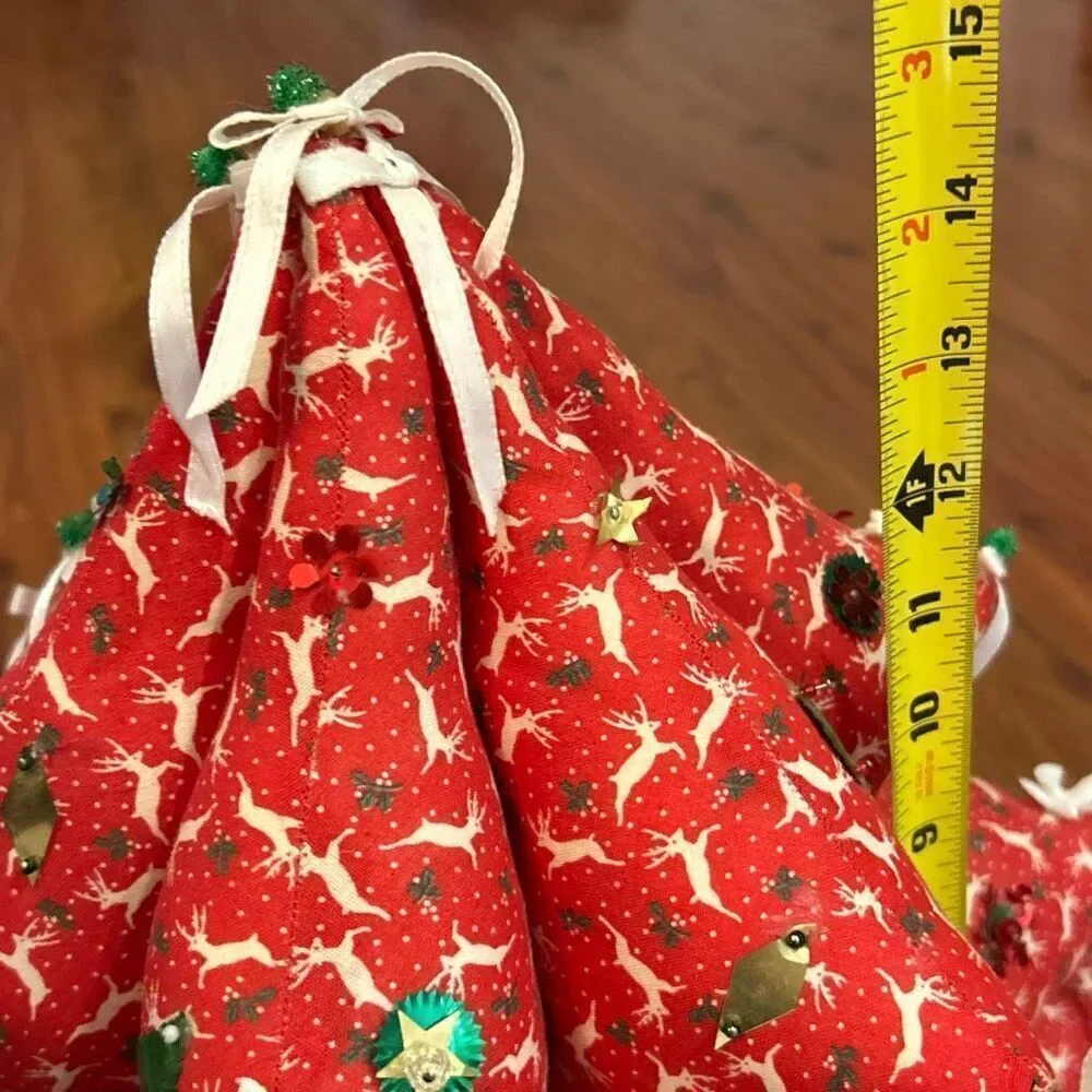 Vintage 80s fabric Christmas tree red reindeer with Dove detail large